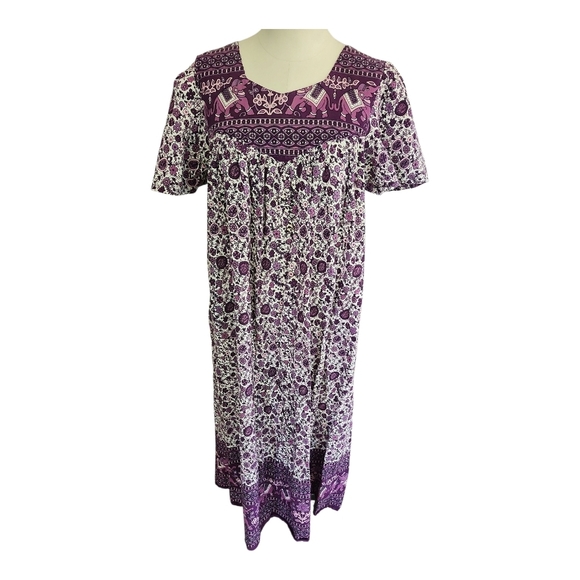 Daffodil 100% Cotton Boho Floral Lounge Dress Purple Size Medium - Picture 2 of 9
